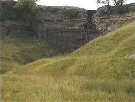 This "waterfall", called Cray Gill Falls, looks remarkably like a mini-version of Malham Cove, and that is because waterfalls always form these features in Limestone